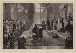 Het koninklijk huwelijk in Brussel, de religieuze ceremonie in de kapel van het koninklijk paleis